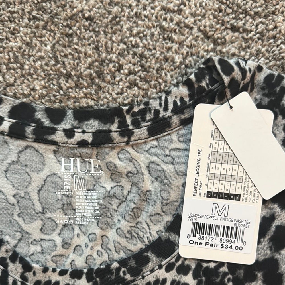 HUE Black and White Animal Print Short Sleeve Tee - Picture 2 of 4
